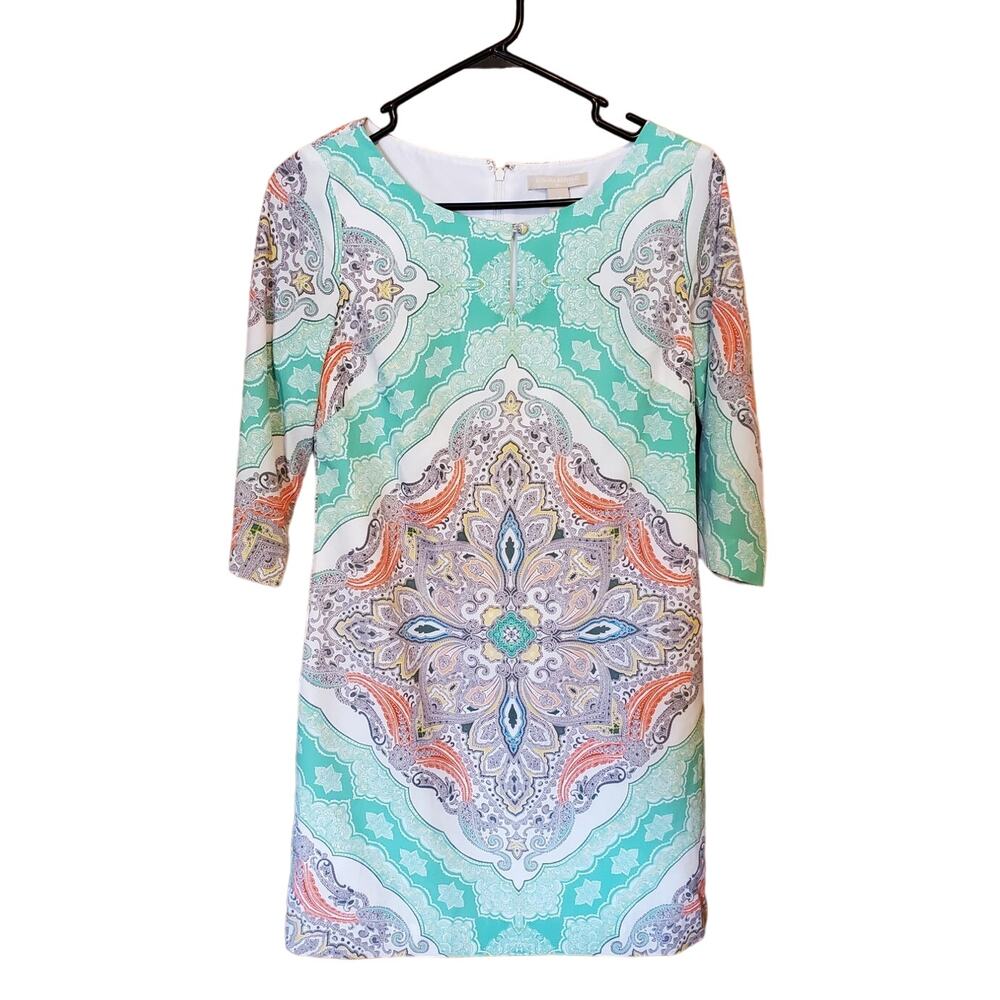 Banana Republic Womens Size 4P Tunic Dress Paisley‎ Print 3/4 Sleeve BOHO